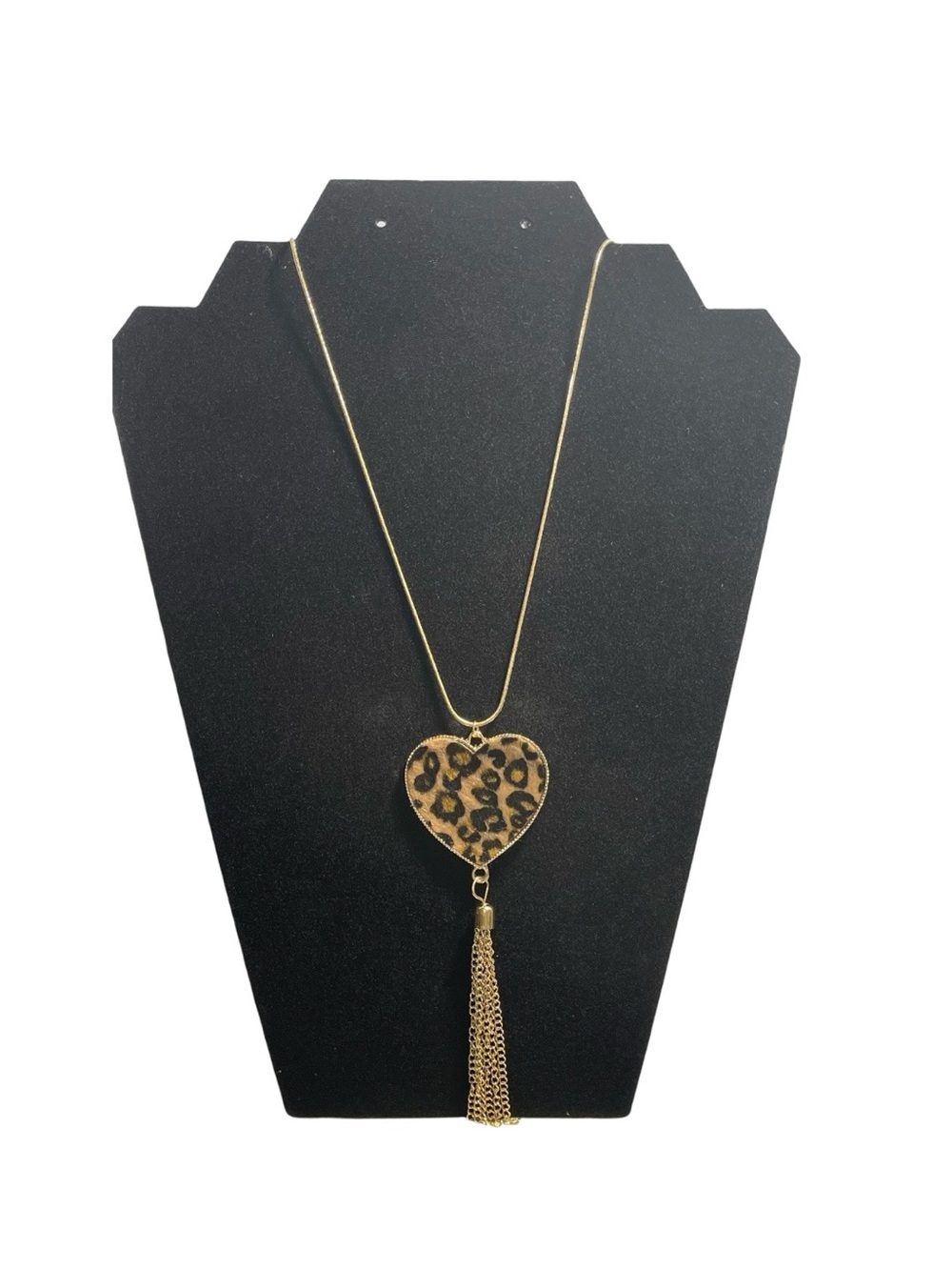 Leopard Print Heart Pendant Necklace with Tassel - NWOT **